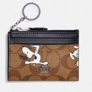 NWT Coach X Peanuts Mini Skinny Id Case In Signature Canvas With Snoopy Print
